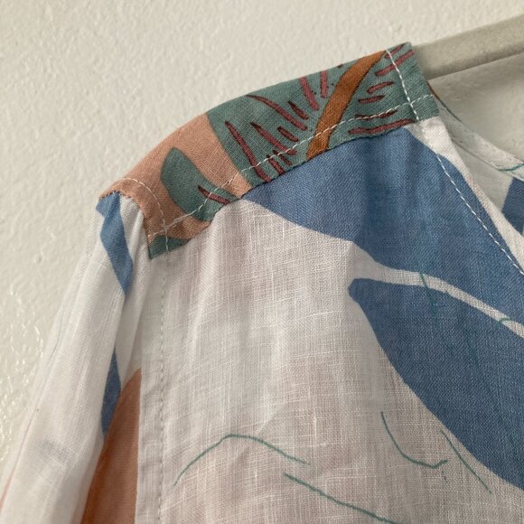 Cynthia Rowley 100% Linen Button Front Top Long Sleeve Size 2X Tropic Lagenlook - Picture 3 of 9